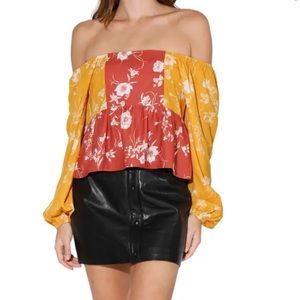 New Walter Baker Cleo Floral Long Sleeve Peplum Top Size Large